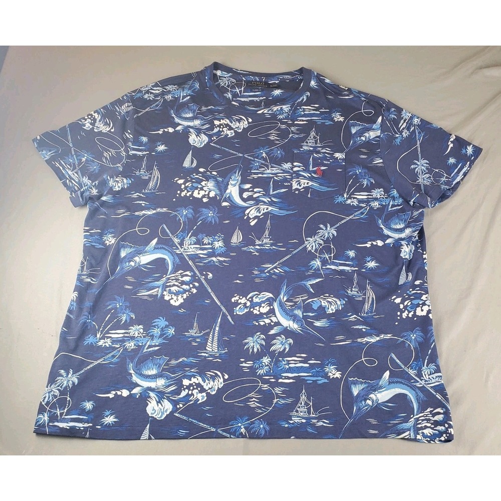 Polo Ralph Lauren T Shirt Mens XXL Marlin Fishing Boat  Short Sleeve Classic Fit